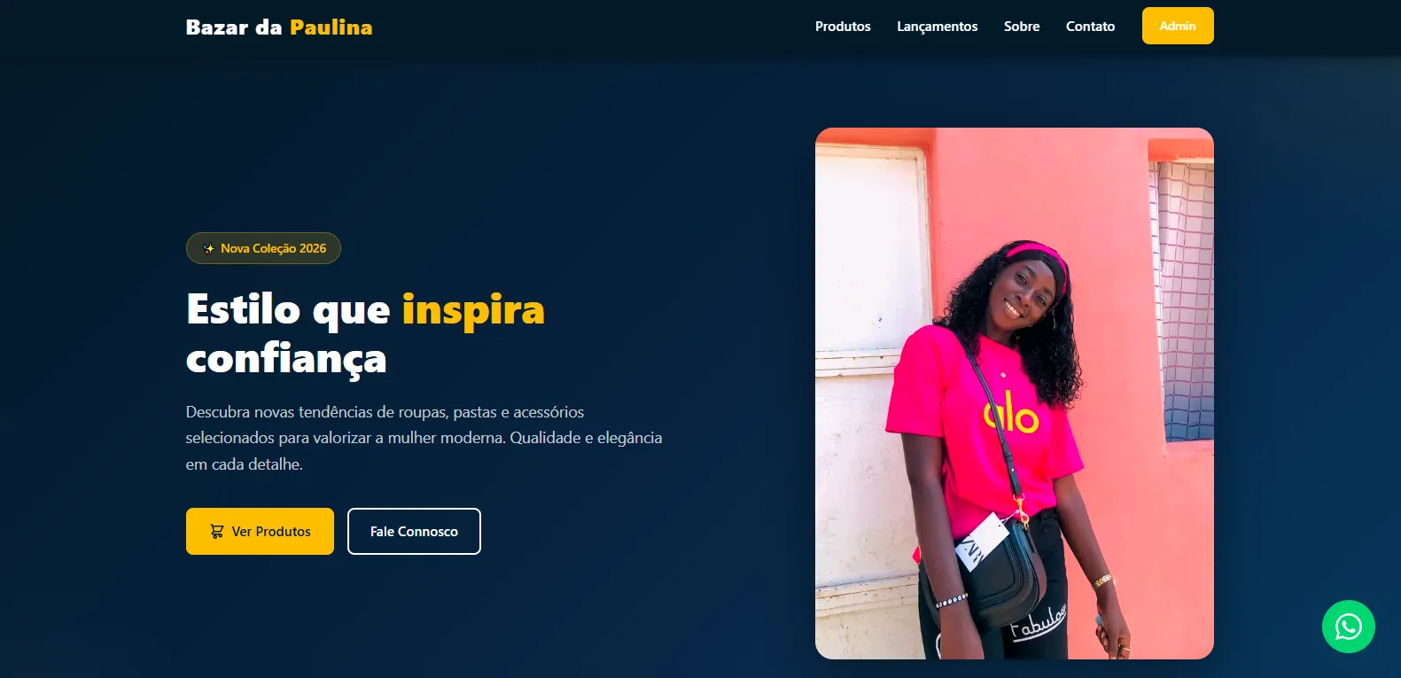Site comercial Bazar da Paulina para venda de roupas e acessórios femininos